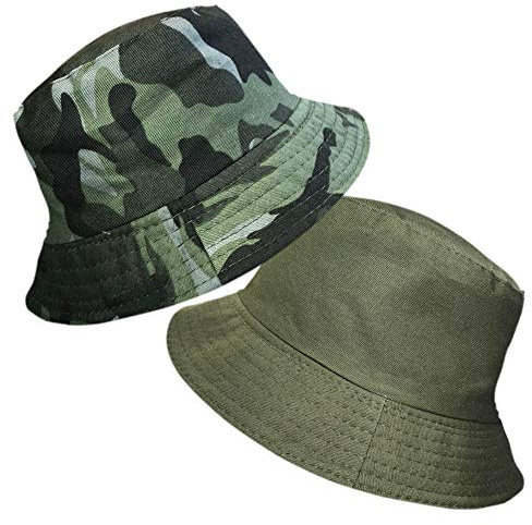 TOSKATOK® UPF 50+ Jungensonnenhut, Camouflage, 2 in 1, beidseitig tragbar, 100% Baumwolle, Fischerhutdesign-OLIVE-52