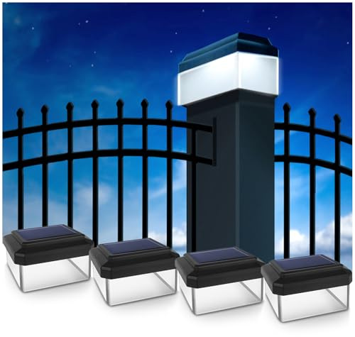 Green Blue LED Solarlampe Zaunpfahl Gartenlicht mit Dämmerungssensor | Warmweiß 4000K Akku (Schwarz, 4 Stück 60x40 mm)