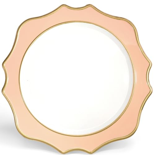  OCCASIONS  10 Pieces Round 13'' ACRYLIC MELAMINE Reusable Wedding Charger Plate (Scalloped Pink Blush and Gold)
