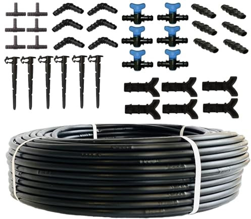 UZMAN 100M Tropfschlauch 16mm Perlschlauch Tropfrohr + 36 teiliges Zubehör (100Meter+Zubehör) Gartenbewässerung Gartenschlauch