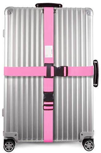 OW-Travel Koffergurt Kreuzgurt, Kofferband auffällig, Pink/Rosa, 1 Stück | Kofferband Gurt, Gepäckgurt mit Namen und Adresse, Koffergurte, Kofferbänder Flugreise bunt, für Koffer, Taschen und Gepäck