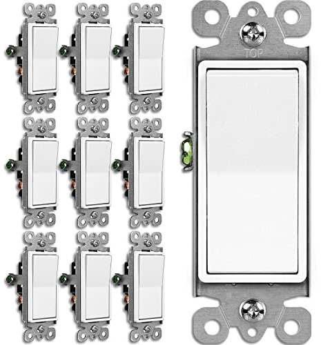 BESTTEN 10 Pack 3-Way Decorator Light Switch, 15A 120/277V, Single Pole or Three Way, Rocker Paddle Wall Switch, On/Off Rocker Interrupter, UL Listed, White