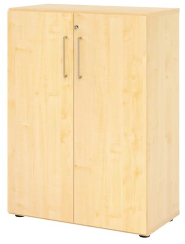 bümö Aktenschrank abschließbar, Büroschrank Holz 80cm breit in Ahorn - abschließbarer Schrank mit Aktenregal für's Büro & Arbeitszimmer, Büro Möbel Ordnerschrank mit Schloss