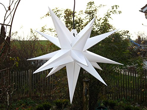 Außenstern groß weiß ca. 65 cm, wetterfest und frostbeständig. Komplettset incl. Kabel & Leuchtmittel (auswechselbar) Adventsstern Weihnachtsstern 3D Faltstern, kein Trafo nötig (weiß)