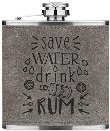 Save Eau Boisson Rum 6oz Cuir PU Hip Flasque Gris Luxe