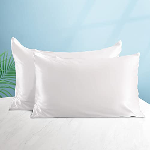 THXSILK 22 Momme Seide Kopfkissenbezüge 2er Set für Haare und Haut - Luxus Reine Seide Kissenhülle Reißverschluss - 2 Stück, 40x60cm, Weiß