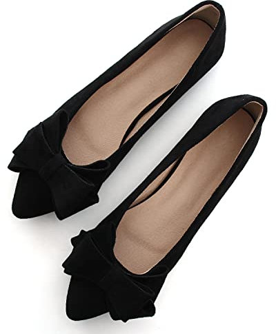 SAILING LU Ballerinas mit Schleifenknoten, für Damen, spitzer Zehenbereich, Flache Schuhe, Wildleder, Anzugschuhe, zum Hineinschlüpfen, Mokassins, E-black-8232, 41 EU