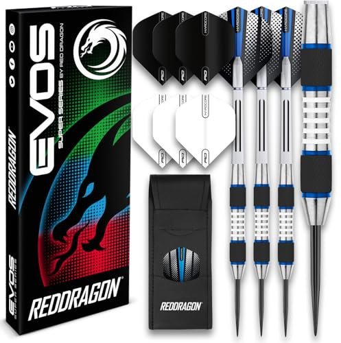 RED DRAGON Darts – Axis Blau Series 24g – 85% Wolfram - Profi Satz Dartpfeile Metallspitze mit Dart Flüge und Schäften