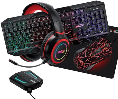 Pack Pro Gamer AMSTRAD HUNTERS-SWITCH007: Clavier, Souris, Tapis, Casque & convertisseur PC - PS3/4 - Xbox 360/ONE/S/X - Switch