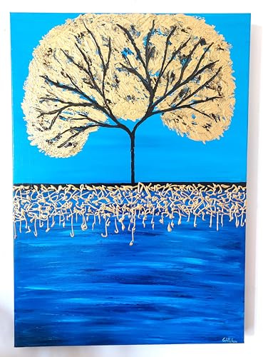 DORON ARTE QUADRO MODERNO ASTRATTO DIPINTO A MANO TELAIO GALLERY BORDI DIPINTI - ALBERO DELLA VITA - 50x70x4 cm -RIF16