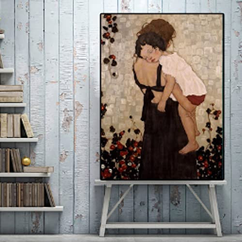Zhadongli Art Berühmtes abstraktes Gemälde Mutter und Kind von Gustav Klimt Leinwand Gemälde Wand Kunstdrucke Bild für Wohnzimmer Dekor 60x80cm(24x31in) Rahmenlos
