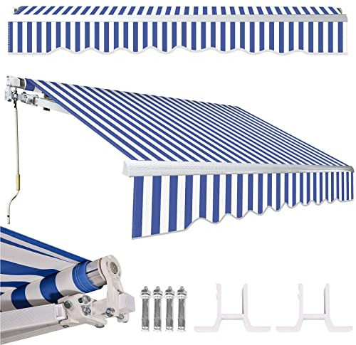 Tubiaz Toldo Articulado Retractil, 300x250cm con Brazo Extraíble Toldo Enrollable Toldo Retráctil Manual, Protección Solar Anti-UV, Regulable en inclinación, para Patio Balcón, Azul y Blanco