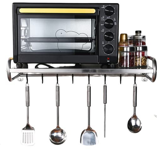 Bazargame Edelstahl Wandmontiert Mikrowellenhalter Küchen Halter Rack Wandregal Mikrowellenregal Mit 6x Haken