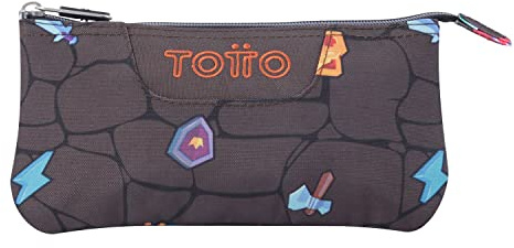 Totto - Estuche Escolar - Tablero - Color Negro con Estampado de Videojuegos - Estuche de Tres comparimentos Estampados - Conjunta con Las Mochilas Escolares