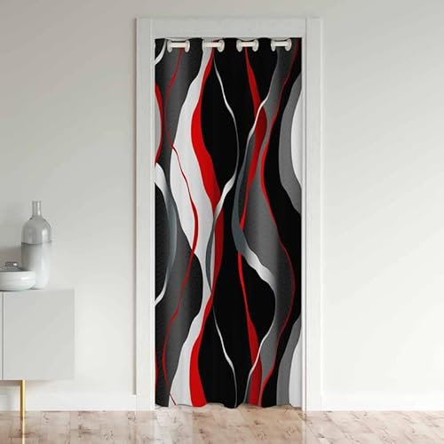 Loussiesd Red Grey Black Doorway Curtain Privacy Modern Geometric Spiral Closet Door Curtain 30%-50% Room Darkening Thermal Curtains for Doors Windows Drapes Window Treatments 132x203cm 1 Panel