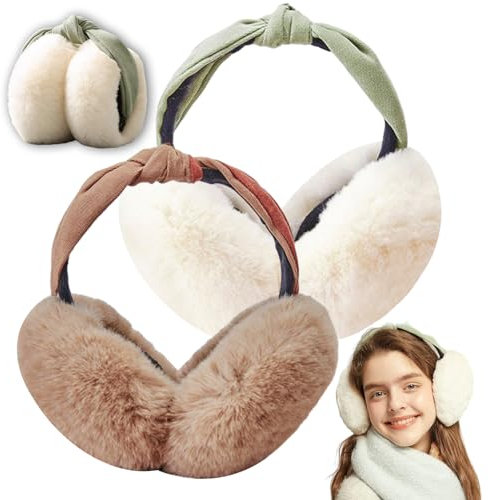 Forreen Ohrenschützer Damen, 2 Stück Ohrenwärmer Winter Warmer Plüsch Klassische Faltbare Ohrwärmer Mode Weich Earmuff für Skifahren,Wandern und Andere Winteraktivitäten