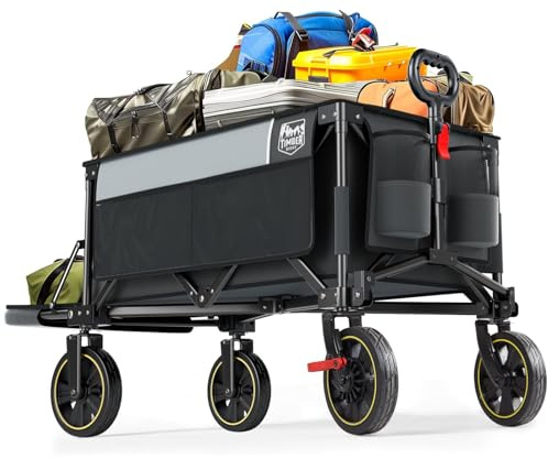 TIMBER RIDGE XXXL Bollerwagen Faltbare 300L mit Bremse Faltbarer Heckklappe Handwagen mit Seitentasche Getränkehalter verstellbarem Griff, Gartenwagen Transportwagen für Alle Gelände