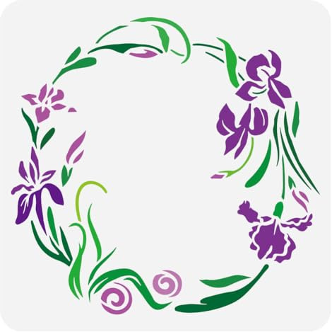 FINGERINSPIRE Iris Blumen Kranz Malerei Schablone 30x30cm Blume Kranz Schablone Iris Schablone Blume Floral Wandschablonen für Malerei auf Holz Zeichen DIY Handwerk rustikal Bauernhof Veranda Dekor