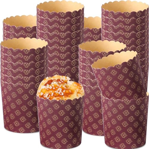 FoldTier 48 Pcs Easter Bread Mold, Corrugated Paper Baking Molds, Round Paper Form for Cakes Panettone Pan Kitchen Muffin Cupcake Kulich Paska, Brown (12 oz)