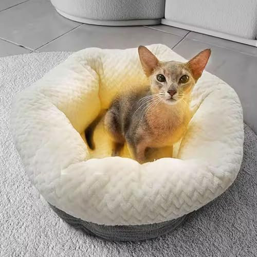 Beheiztes Katzenhaus Beheiztes Katzenbett aus Weichem Flanell, Automatisches Katzenhaus mit Konstanter Temperatur, Timer und Einstellbarer Temperatur, Rutschfeste Unterseite mit Elektrischer Heizung