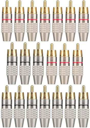 Elechood Confezione da 20 connettori RCA maschio a saldare, cavo adattatore audio video dorato per altoparlante piastra da parete Home Theater audio video ricevitori amplificatori e sistemi audio