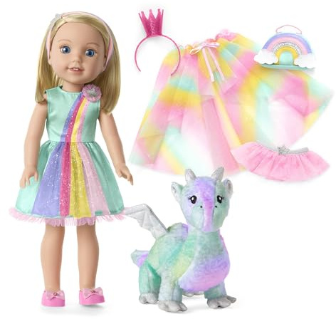 American Girl WellieWishers 14.5-inch Camille Doll Playset with Crisella the Dragon, Doll Dress and Accessories, and Storybook, for Ages 4+