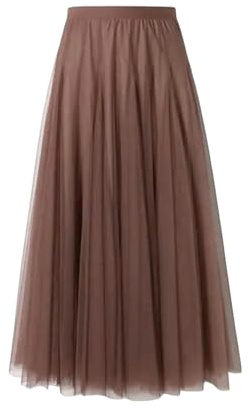 FXSMCXJ Lång kjol hög midja rosa tyllkjol vintage för kvinnor svart lång tyllkjolar kvinnor puffig rosa maxi nätkjol, Kaffe, 75cm-Elastic waist
