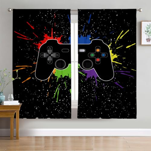 WNOOHIY Teen Kids Boys Favorite Stylish Gamepad Game Console Light-Filtering Window Curtains,Suitable for Children's Bedroom,Living Rooms,Rod Pocket Drapes, 29.5 × 65, Set of 2 Panels