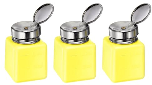 QUARKZMAN 3 Stück Lösungsmittel-Alkoholspender 120ml (4oz) Druck-Flüssigkeitsspenderpumpe Flasche mit Versiegelung Edelstahldeckel für Aceton Reinigungsmittel Polish Remover, Gelb