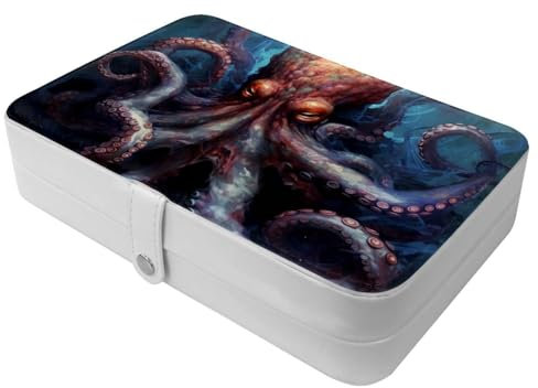 Octopus Art-1264 Reise-Schmuckschatulle – Ihre tragbare Schatztruhe für Ringe, Ohrringe, Halsketten. Tolles Geschenk für Frauen, die gerne reisen, großes Organizer-Etui, 1 Packung