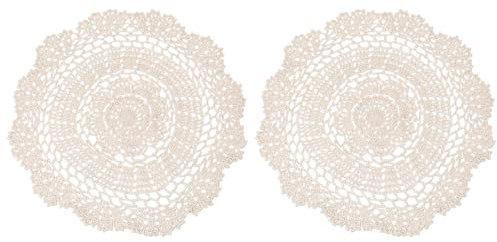 PATIKIL 11,81 Zoll Häkeldeckchen, 2 Stück runde handgemachte Spitzenhäkelplatzsets Häkeluntersetzer für Tische Zuhause Hochzeit Küche Esszimmer Party Kommoden Dekoration, Beige