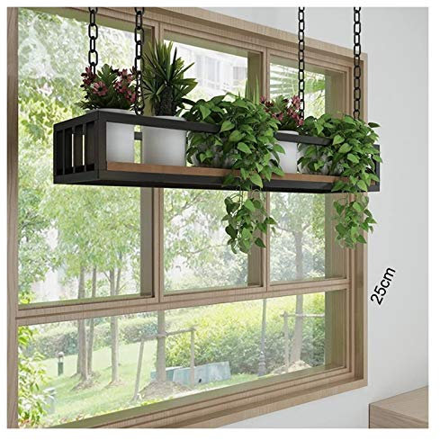 Hängeregal für Blumentöpfe, Pfanne, Küche, Blumenständer, Holz und Metall, rechteckig, 100 cm