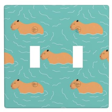 Placca di copertura per interruttore della luce a levetta, 2 piastre da parete di dimensioni standard 11,4 x 11,4 cm, motivo animali capibara doppia piastra di copertura per interruttore della luce
