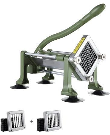 VEVOR Cortadora de Patatas Fritas Cortador de Papas con Hoja de Acero Inoxidable de 1/2, 3/8 Cortador de Papas Manual con Ventosas Ideal para Papas Fritas, Pepinos, Verduras, Zanahorias, Verde