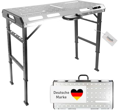 Lemodo Werkbank, Schweißtisch klappbar, Arbeitstisch höhenverstellbar, Werktisch aus Stahl, belastbar bis 450 kg, kompakt faltbar, 7-Fach höhenverstellbar, Multifunktionstisch, Werkzeugtisch