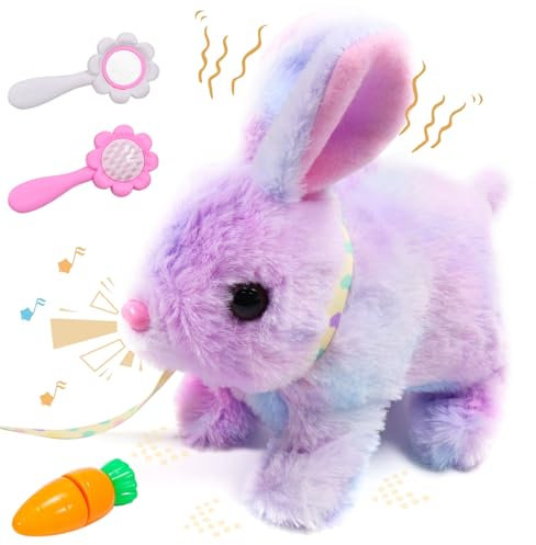 Jouet électrique en forme de lapin - Jouet interactif en forme de lapin de Pâques - Sons réalistes, oreilles vacillantes, nez qui tremble - 18 cm - Pour garçons et filles