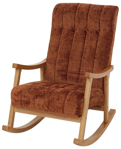 Mendler Schaukelstuhl HWC-K10 Holz - terrakotta, Gestell Natur | Relaxsessel, FSC®, Stoff/Textil, Chenille, (465g/m²)