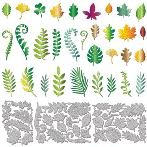 GLOBLELAND Stanzformen Mit Frühlingsblättern Für DIY Scrapbooking Metallpflanzen Farn Stanzformen Tropische Blätter Stanzungen Für Kartengestaltung Prägung Fotoalbum Basteldekor