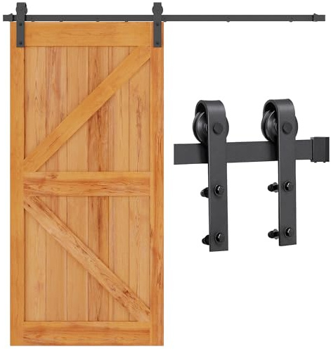 Soberine Binario per Porta Scorrevole Nero e Rustico Kit Accessori con Guida per Anta Singola in Legno Regolabile 6,6 FT/200 cm
