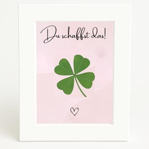 Milaboo® Glücksbringer Bilderrahmen 5x7 cm mit echtem Kleeblatt – Talisman und Mutmacher – Geschenk zur Prüfung (Du schaffst das)