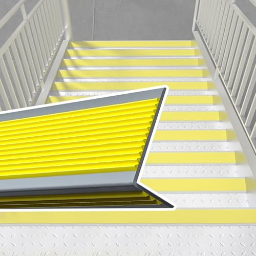 Profilo per Bordi Scala Strisce antiscivolo per scale, per piastrelle/scale in cemento, 50 cm, 100 cm, 152 cm, 280 cm, 355 cm, 508 cm, battiscopa in PVC per scale, protezione per(Yellow,170in/431cm)
