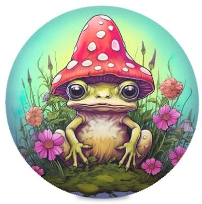 Juego de 4 manteles individuales redondos con diseño de seta de rana, lavables, para mesa de comedor