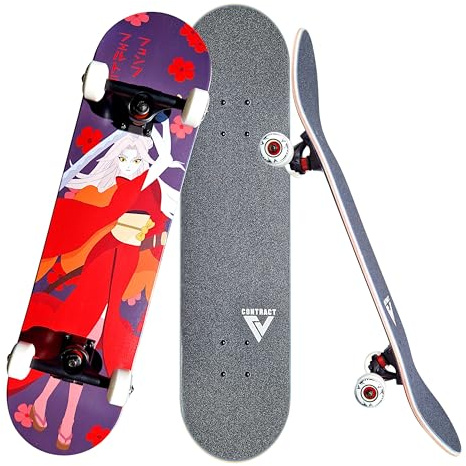 CONTRACT 5 Komplett Skateboard Fina - für Kinder und Jugendliche - 7-lagiges Ahornholz Deck - Medium Concave Standard Popsicle Shape - für Anfänger, Profis, Mädchen & Jungs