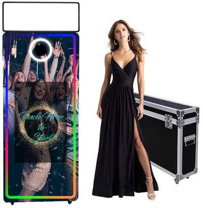 Magic Mirror Photo Booth 165cm Flugtasche Tragbar 32 Zoll Touchscreen Auto für Hochzeit Party Event (Black Car, 65/32) Touchscreen