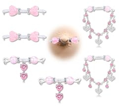 WillTen 3Pairs Fake Brustwarzenpiercing mit rosa Herz Schmetterling baumelt, Verstellbarer Nippel-Schmuck ohne Piercing Clip auf Nippel-Ringe, Sparkling Faux Body Piercing Kleidung Zubehör