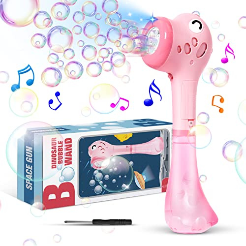 Bombble Elektrisk bubble pinne, dinosaurie såpbubbelmaskin tvålbubbelpinne 4000+ tvålbubblor/min med 360 ml super tvålbubblor? Sung för utomhus/fest/bröllop, rosa)
