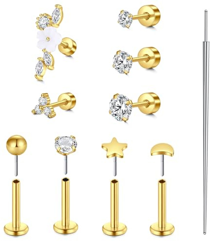 MODRSA Piercing Öronpiercing för kvinnor, läpppiercing: Helix 20G Silber Pierc Ohr Innehåller Smyckesverktyg
