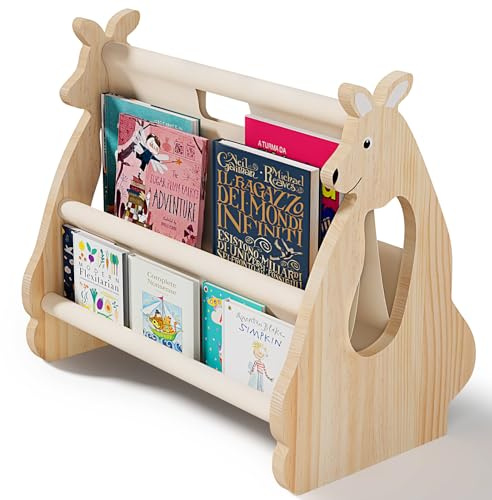 Kinder Bücherregal aus FSC Holz - Tragbares Klein Montessori Bücherregal | Känguru Design, in kindgerechter Höhe, mit Abgerundeten Ecken, Baby Bücherregal, Children's Bookshelf, Bücherregal Kleinkind