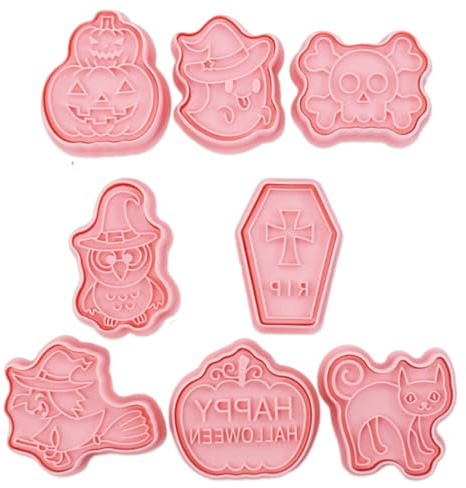 WUSJCOF Juego de cortadores de galletas de Halloween, 8 piezas, cortadores de galletas para Halloween, fáciles de usar y duraderos, de plástico