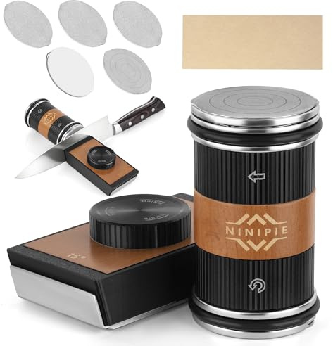 Ninipie Rolling Knife Sharpener Kit for Kitchen Knives, Professional Kitchen Knife Sharpener with 5 PCS Replaceable Roller Knife Sharpening Stone Discs, Whetstone, Angle with 15° to 20° Type